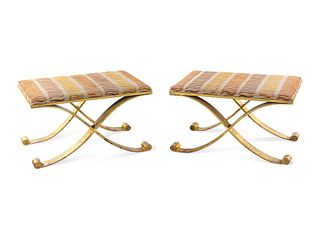 A Pair of Gilt Metal X-Shape Benches
Height 19 1/2 x width 33 x depth 22 inches.