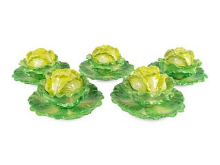 A Set of 21 Mottahedeh Stately Homes Porcelain Lettuce Boxes and Stands
Stand, diameter 8 inches.