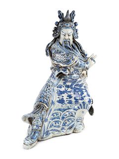 A Chinese Blue and White Porcelain Guan Gong Yu Figure
Height 24 1/2 inches.