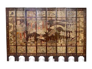 A Chinese Coromandel Lacquer Eight-Panel Screen
Height of each panel 50 x width 15 inches.