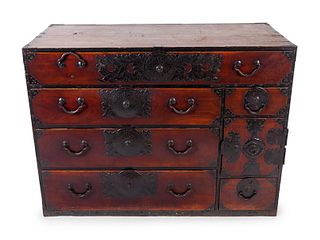 A Japanese Iron Mounted Tansu Chest
Height 35 1/2 x width 48 x depth 22 inches.