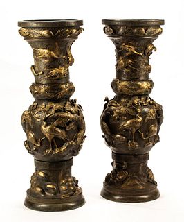 A Pair of Monumental Japanese Bronze Urns
Height 53 1/2 x diameter 19 inches.