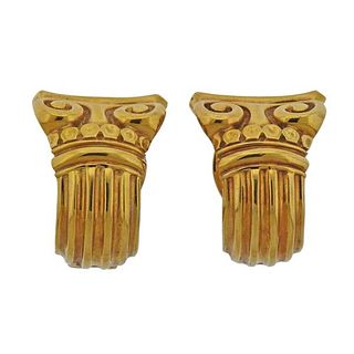 Vasari 18K Gold Half Hoop Scroll  Earrings