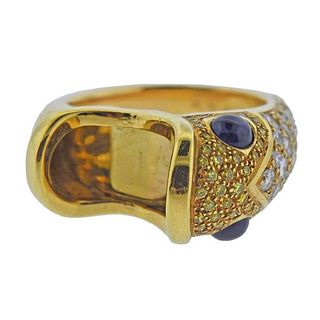 18k Gold Yellow Diamond Sapphire Fish Ring