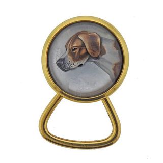 18k Gold Reverse Painting Crystal Dog Keychain 