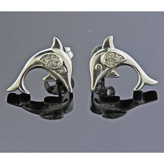 14k Gold Diamond Dolphin Stud Earrings