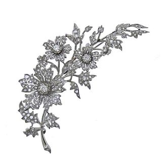 18k Gold Platinum Diamond Large Flower Brooch Pin