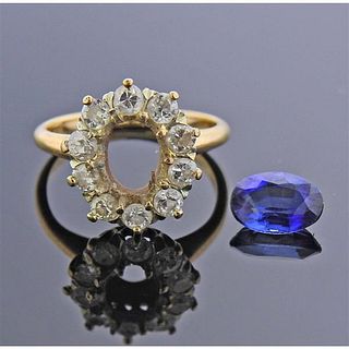 14k Gold Diamond Synthetic Sapphire Ring 
