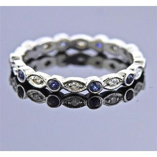 Platinum Diamond Sapphire Wedding Band Ring