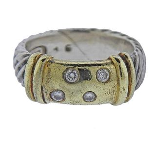 David Yurman Silver 14K Gold Diamond Band Ring