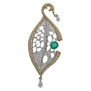 Puig Doria 18K Gold Diamond Emerald Brooch Pin