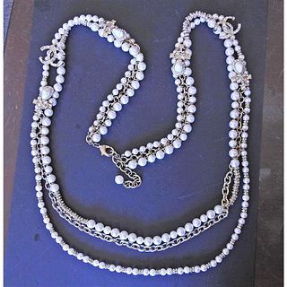 Chanel CC Costume Pearl Crystal Strass Long Necklace