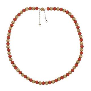 14K Gold Coral Bead Necklace