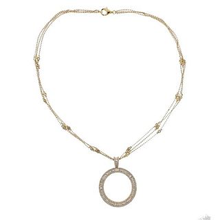 18k Gold Diamond Pendant Triple Chain Necklace