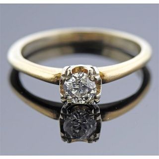 Antique 14K Gold Old Euro Diamond Engagement Ring