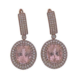 14K Gold Diamond Morganite Earrings