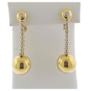 18k Gold Diamond Drop Ball Earrings