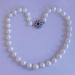14K Gold Diamond Sapphire South Sea Pearl Necklace
