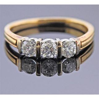 14K Gold Three Diamond Ring