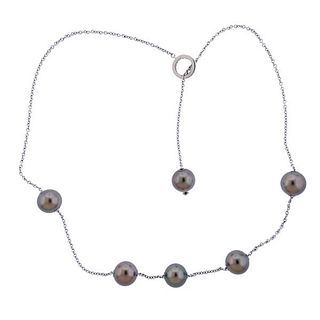 Mikimoto 18K Gold Diamond Tahitian Pearl Lariat Necklace 