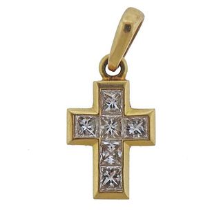 18K Gold Diamond Cross Pendant