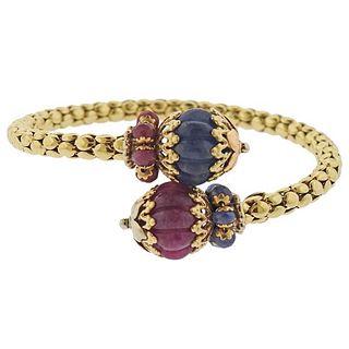 18k Gold Ruby Sapphire Bracelet 