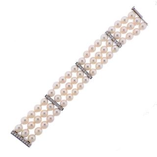 Puig Doria 18K Gold Diamond Pearl Bracelet