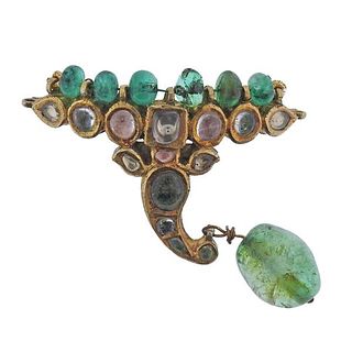 Antique 22k Gold Emerald Pendant Jewelry Element