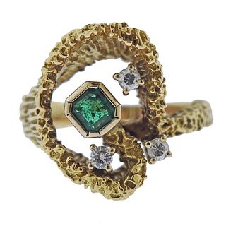 1970s 18k Gold Diamond Emerald Ring
