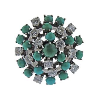 18k Gold Diamond Turquoise Cluster Ring