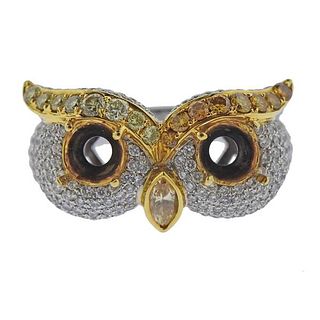 18k Gold Yellow White Diamond Owl Ring Setting