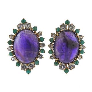 18k Gold Amethyst Crystal Turquoise Cocktail Earrings