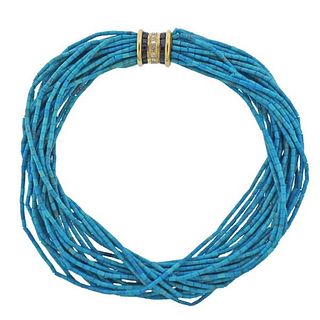 18k Gold Diamond Synthetic  Sapphire Turquoise Necklace