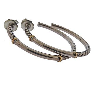 David Yurman Silver 18K Gold Hoop Cable Earrings