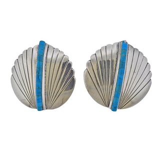 Sterling Turquoise Shell Motif Earrings