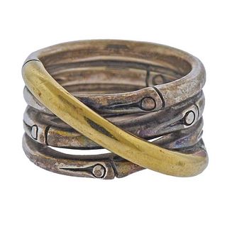 John Hardy Bamboo Silver 18K Gold Crossover Band Ring