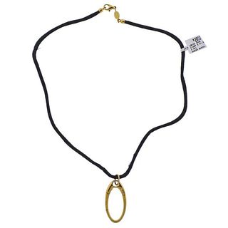 Aaron Basha 18K Gold Diamond Pendant Silk Cord Necklace