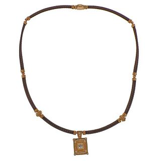 Charriol 18K Gold Steel Diamond Pendant Necklace