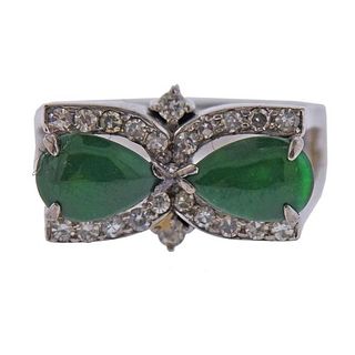 14k White Gold Diamond Jade Ring 