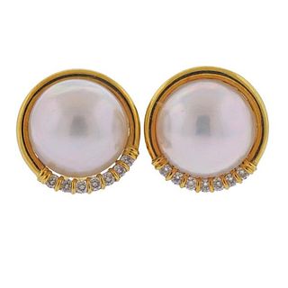 Honora 18K Gold Diamond Mabe Pearl Earrings