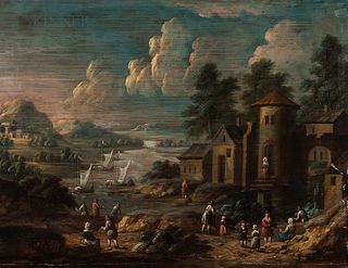 Marc Baets (Flemish, 1720-1785) Two Works: River Landscape with a Tower and a Watermill and River Landscape with a Village