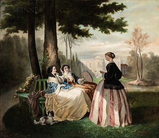 Charles Louis Waelput (Active in Finland, 19th/20th Century) Ladies in Conversation in a Manor House Garden