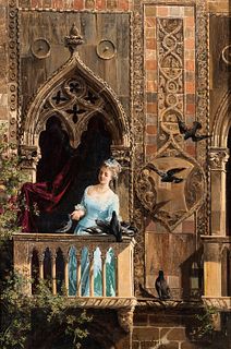 Antonietta Brandeis (Italian, 1848-1926) Elegant Woman on a Balcony