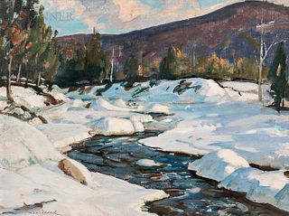 Aldro Thompson Hibbard (American, 1886-1972) Winding Stream with Snowy Banks