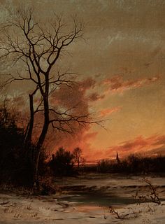 John Adams Parker Jr. (American, 1827-1905) Winter Landscape in Afterglow