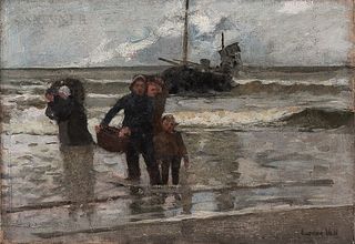 Eugène Laurent Vail (American/French, 1857-1934) Dutch Family Coming Ashore