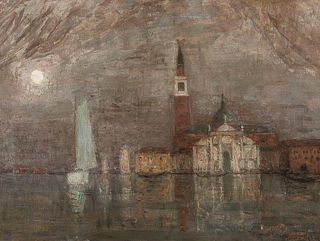 Eugène Laurent Vail (American/French, 1857-1934) San Giorgio Maggiore in Moonlight, a Study