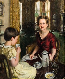 John Koch (American, 1909-1978) Tea Time: Marian Burt Morgan and Evelyn Morgan as a Girl