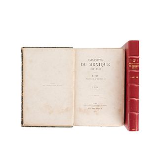 Niox, Gustave León. Expédition du Mexique 1861 - 1867. Paris: Librairie Militaire de J. Dumaine, 1874. Texto y Atlas (5 mapas). Pzs. 2.