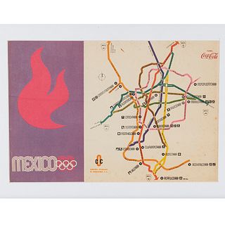 Mapa de la Ciudad de México para las Olimpiadas de México 68. México, ca. 1968. 24.5 x 35.5 cm. de la firma Coca - Cola. Enmarcado.